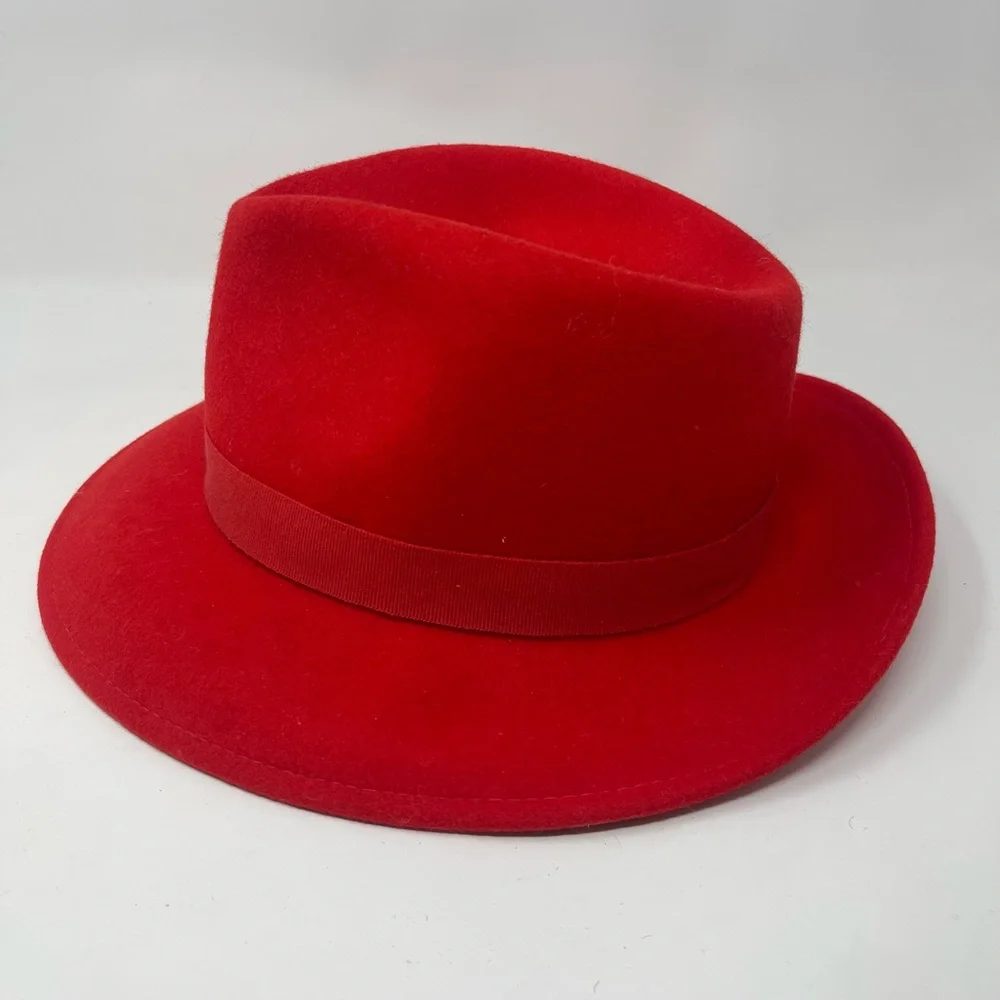 Vintage 100% Wool Red Fedora‎ Hat | Classic Wide Brim | Statement Winter Hat - Picture 5 of 8